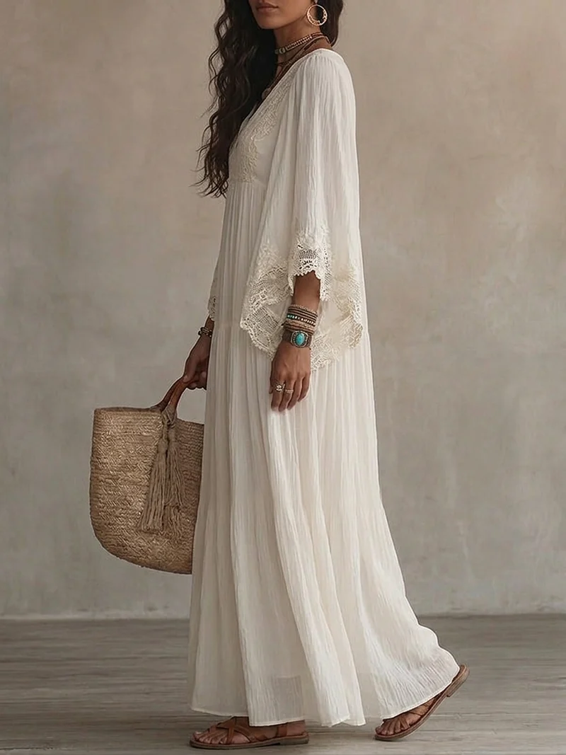 Anie | Long Dress with Batwing Sleeves and Lace