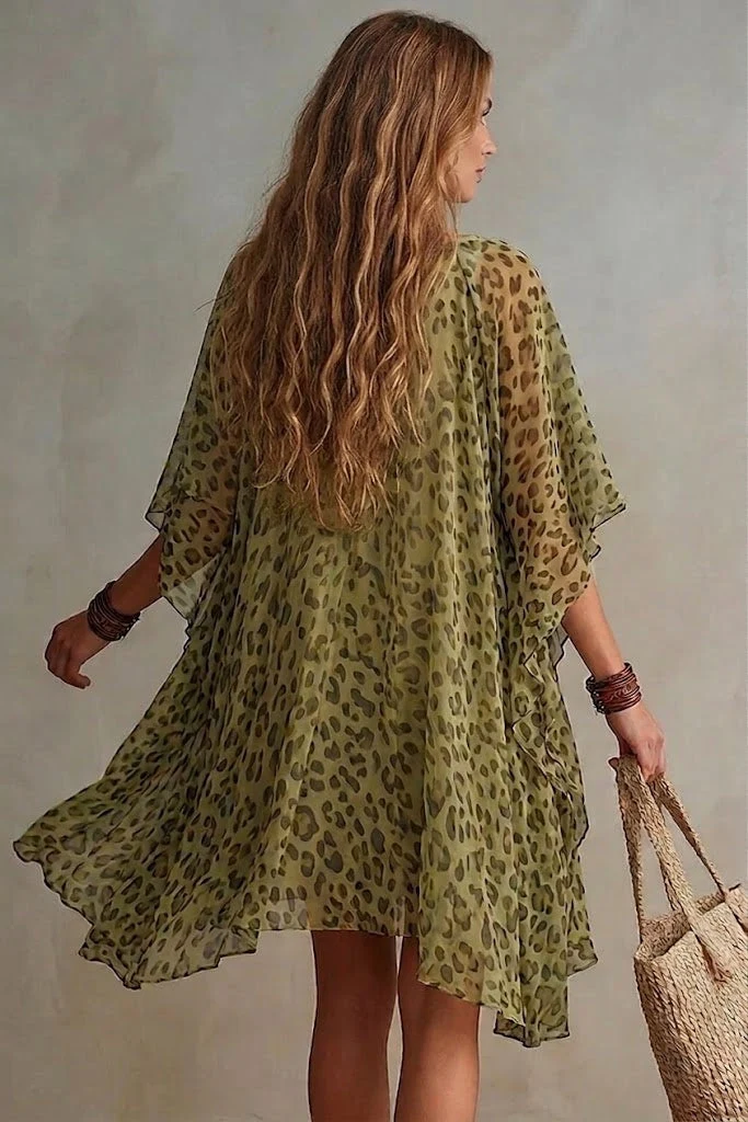 Auroreh | Flowy chiffon dress with leopard print