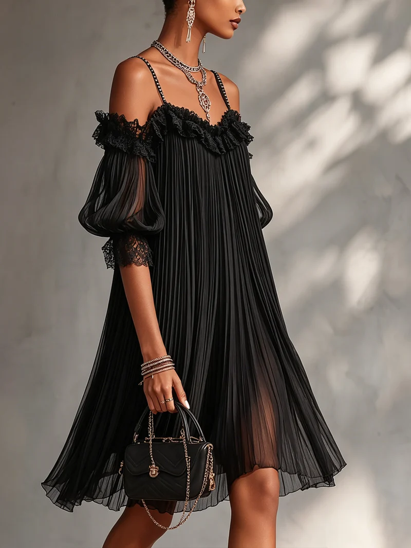 Celeste | Black Lace Off-the-Shoulder Mini Dress