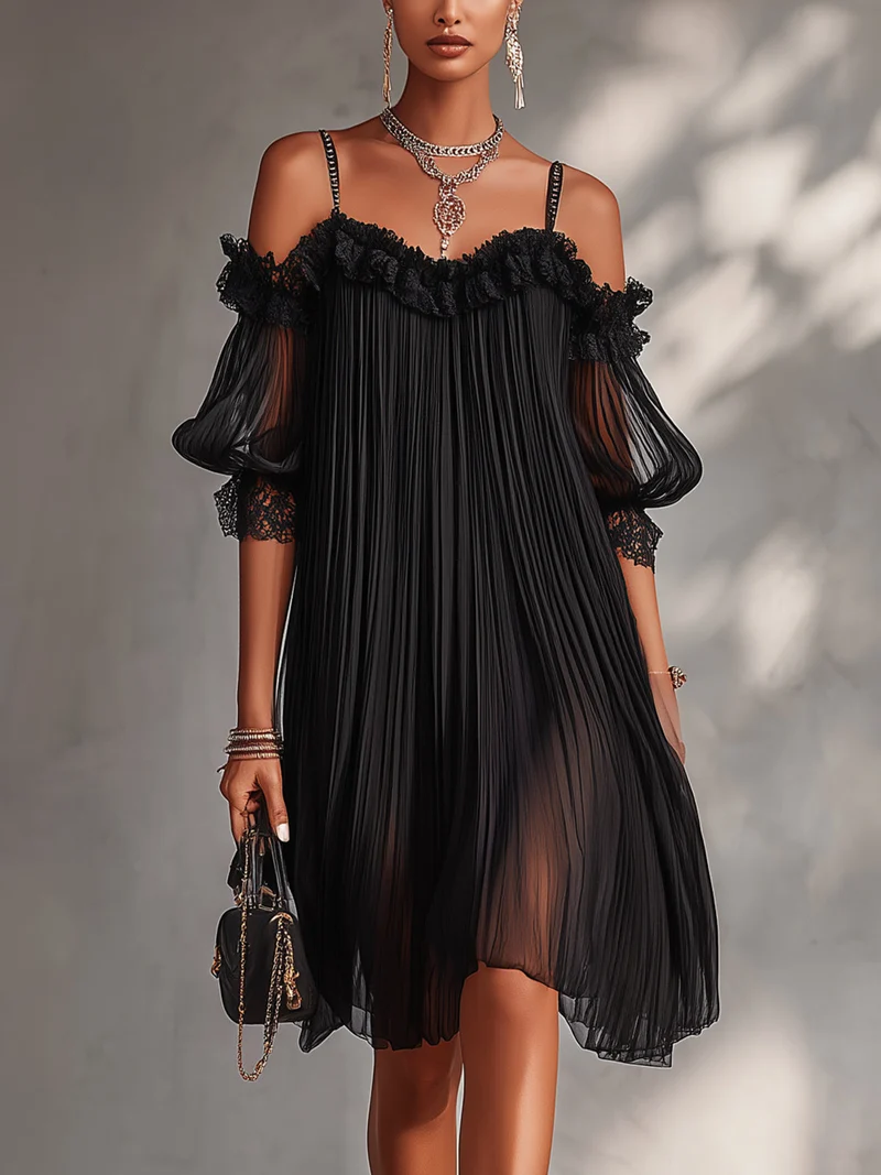 Celeste | Black Lace Off-the-Shoulder Mini Dress