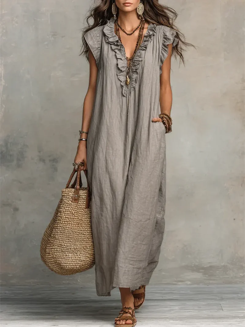 Camélia | Bohemian long linen and cotton dress