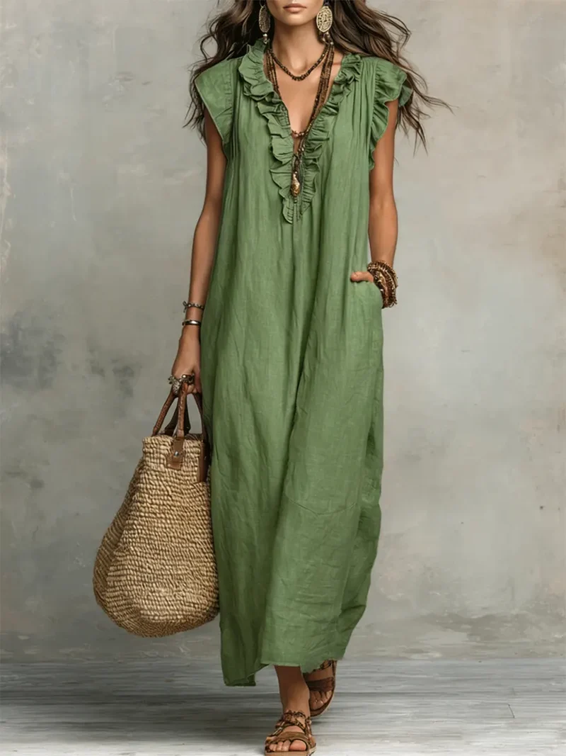Camélia | Bohemian long linen and cotton dress