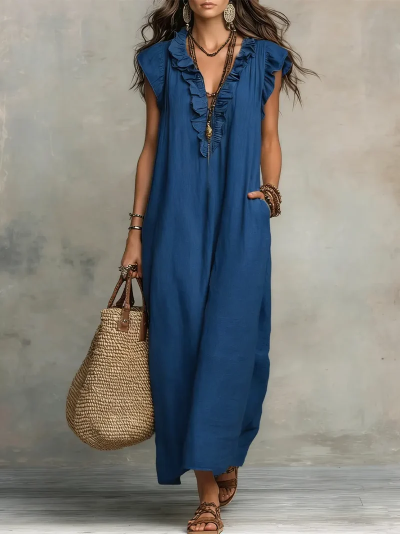 Camélia | Bohemian long linen and cotton dress