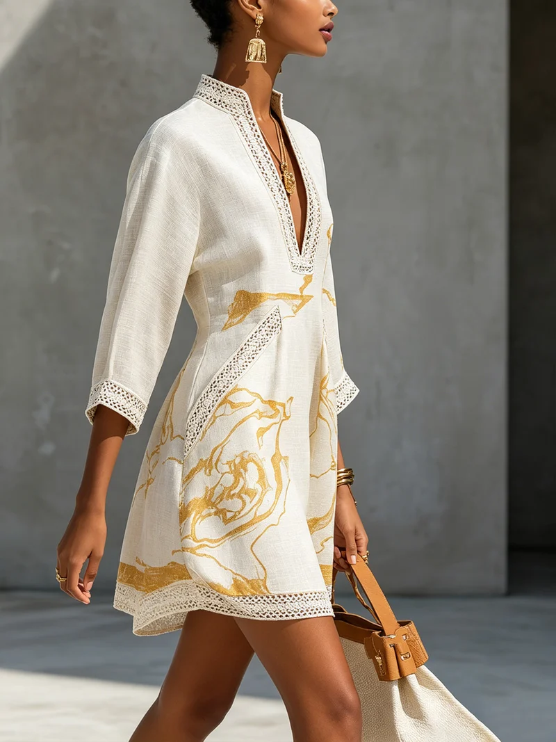 Alissa | Black and Gold Crocheted Mini Dress