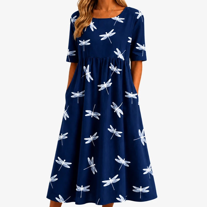Ayala | Dragonfly Breeze Midi Dress with Pockets