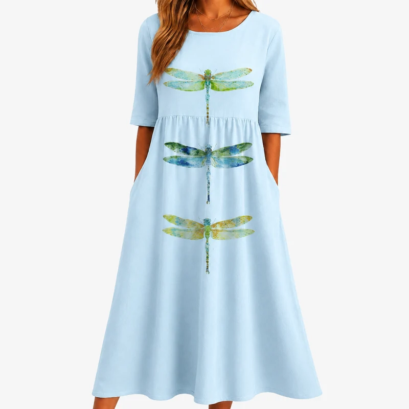 Dragonfly | Sky dragonfly prairie midi dress with pockets
