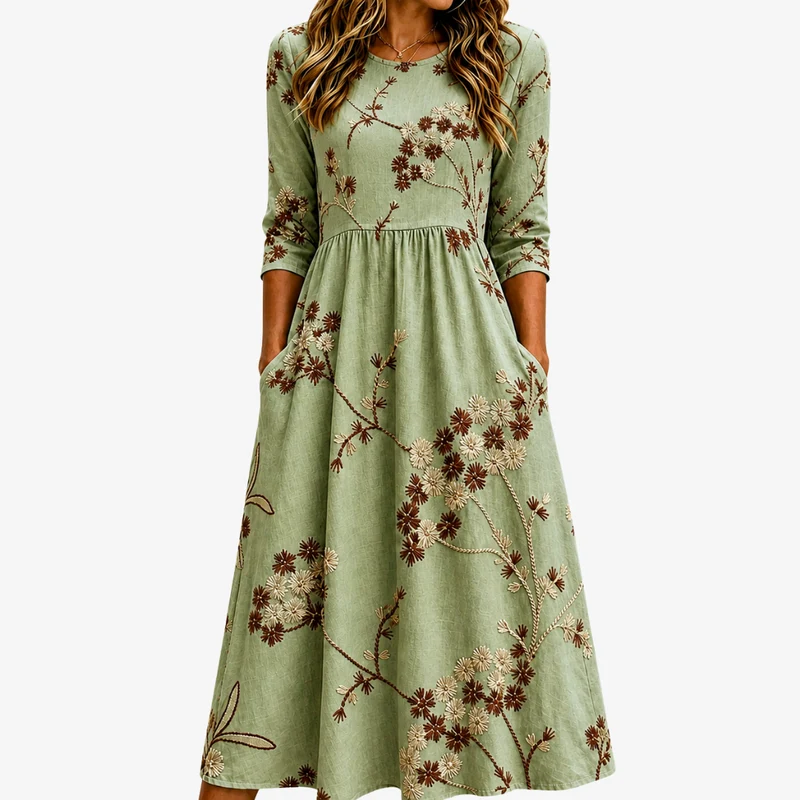 Prado | Sage Meadow Floral Midi Dress with Pockets
