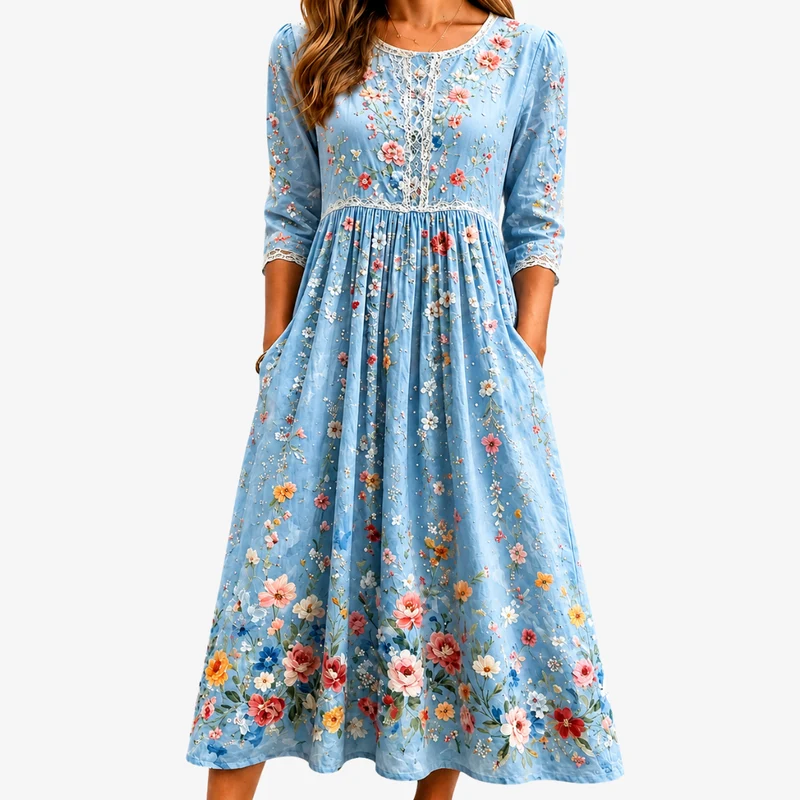 Azulía | Sky flower garden midi dress