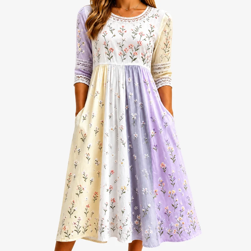 Lavinia | Lavender Meadow Patchwork Midi Dress