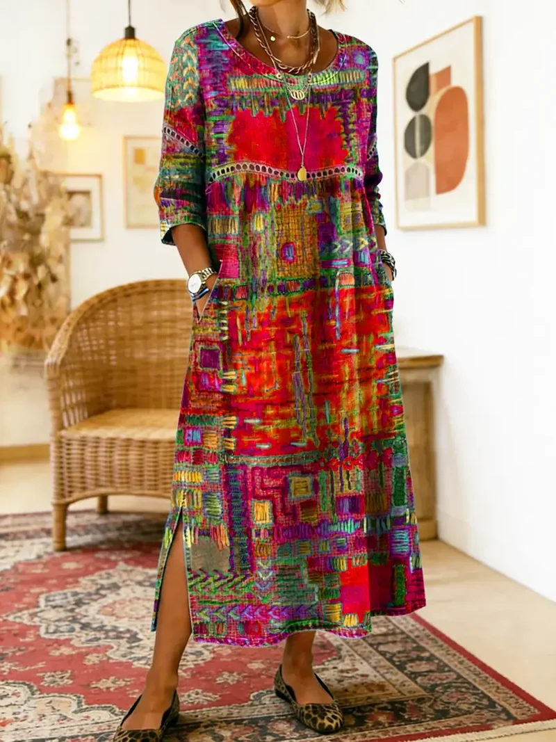 Sabine | Denim dress with bohemian patchwork