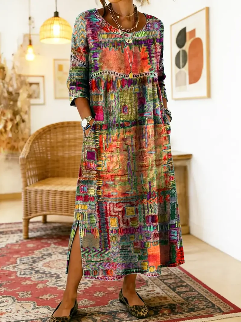 Sabine | Denim dress with bohemian patchwork
