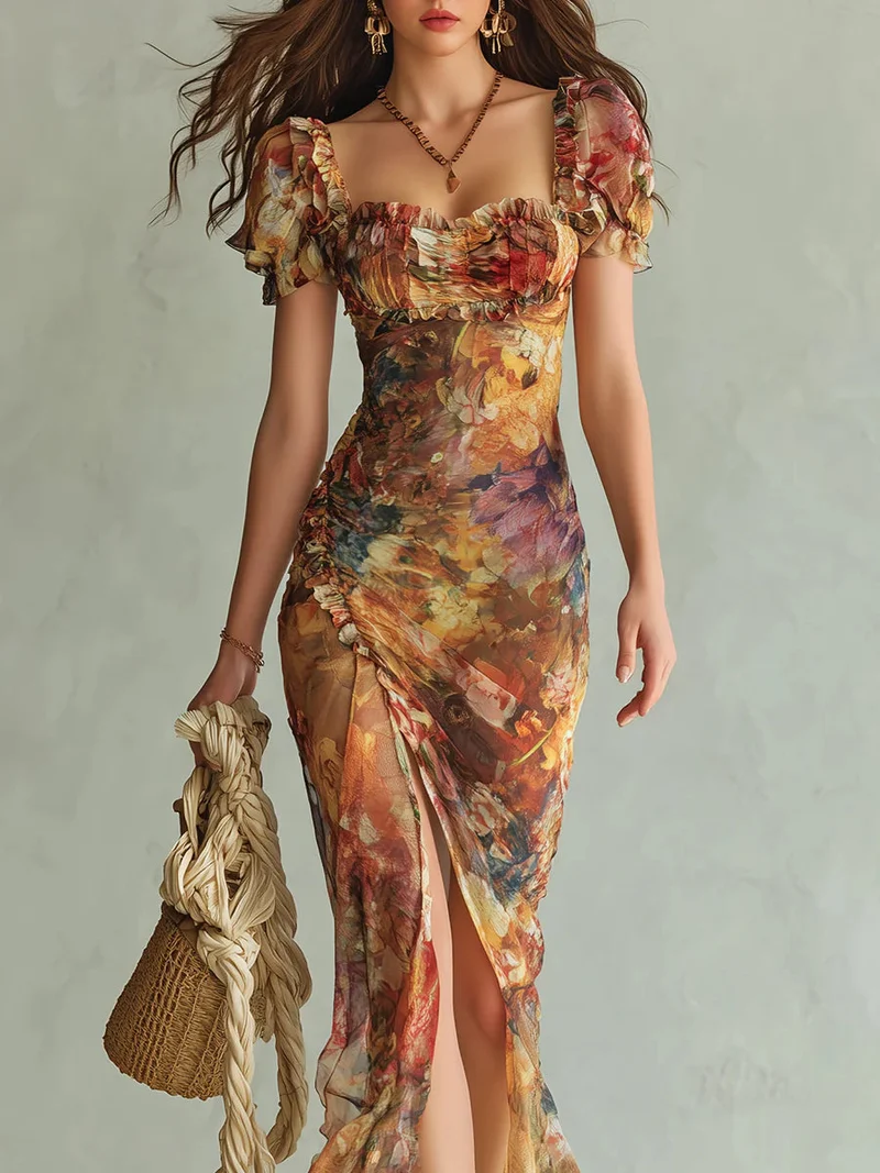 Delia | Long dress with paint print