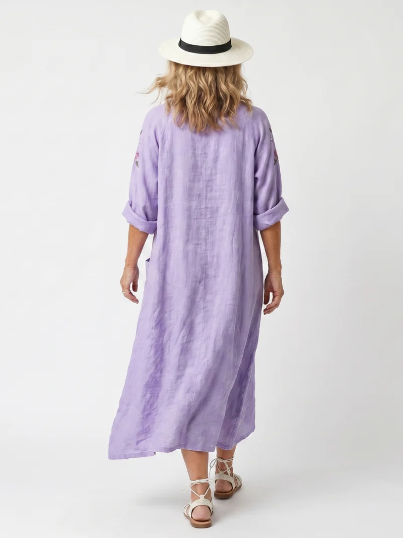 Tavi | Robe Midi Oversize Brodée Fleurs avec Poches