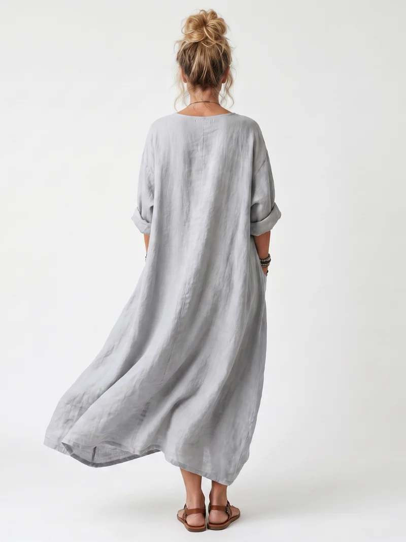 Raina | Robe Midi Oversize à Empiècement Contrastant Brodé avec Poches