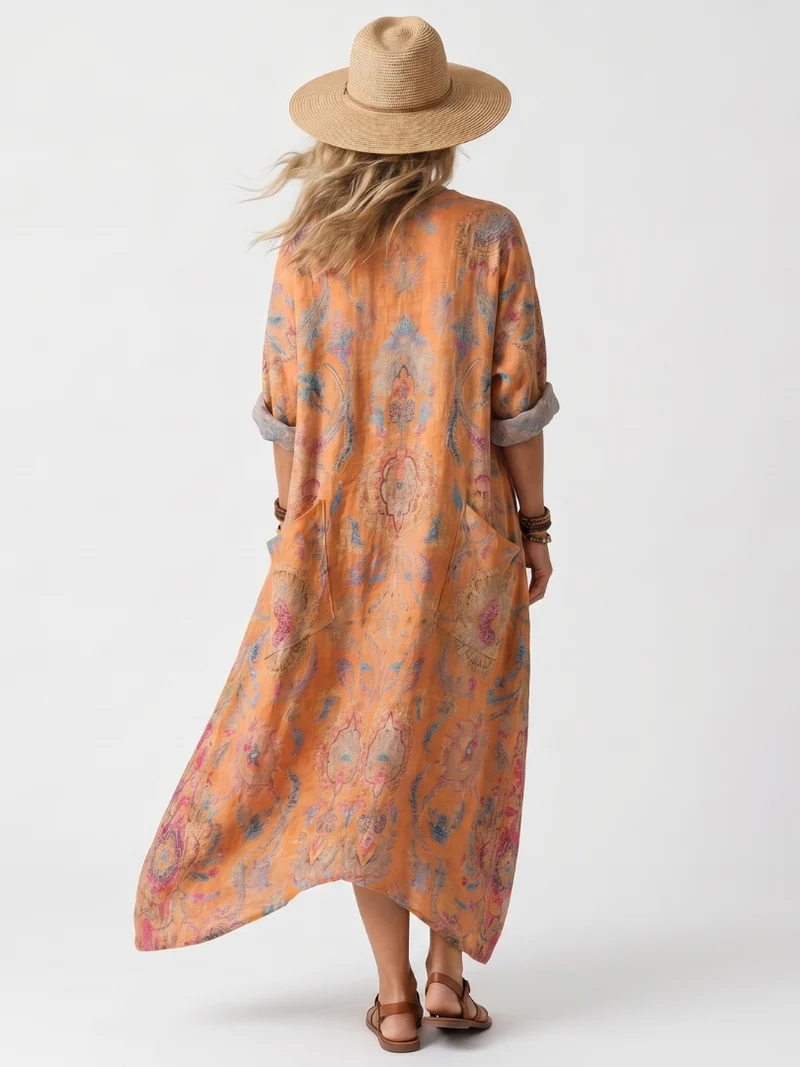 Remi | Robe Midi Oversize à Col Cranté Imprimée avec Poches