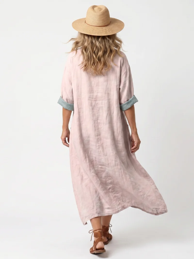 Kenza | Robe Midi Décontractée à Empiècement Brodé avec Poches
