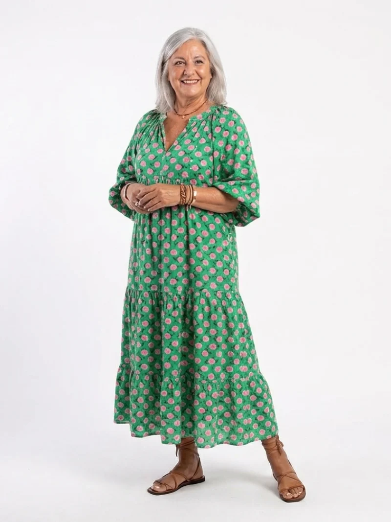 Fiora | Robe Midi à Étages Col V Imprimé Floral