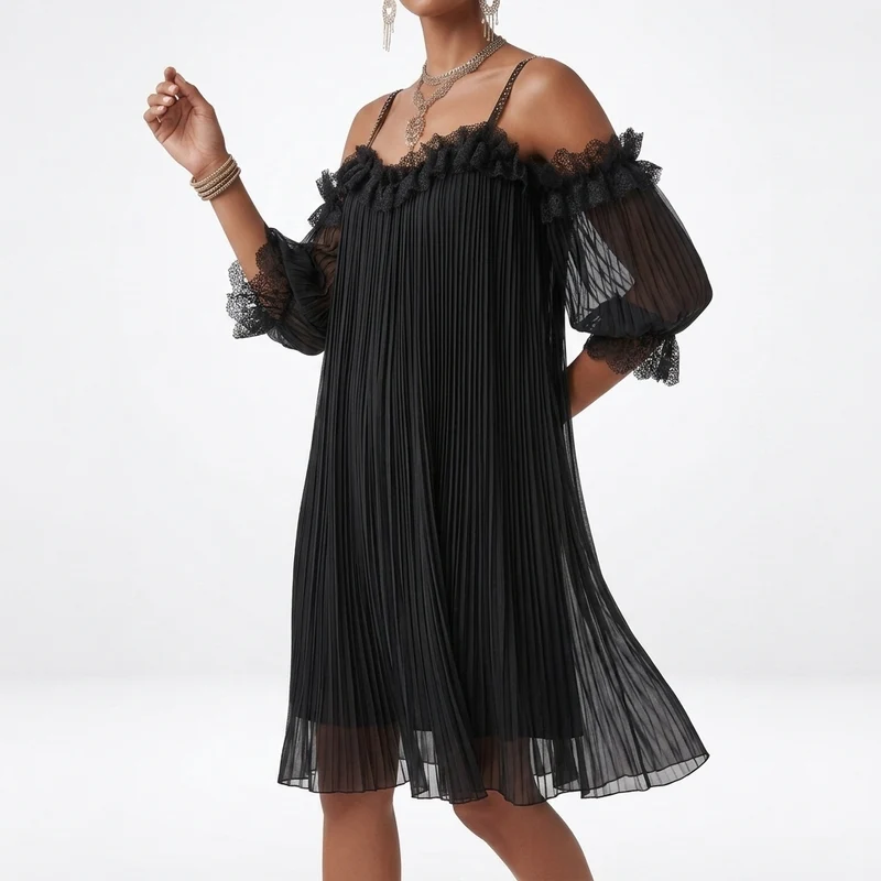 Volantine™ — Robe courte épaules dénudées plissée volants