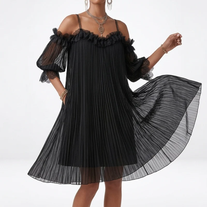 Volantine™ — Robe courte épaules dénudées plissée volants